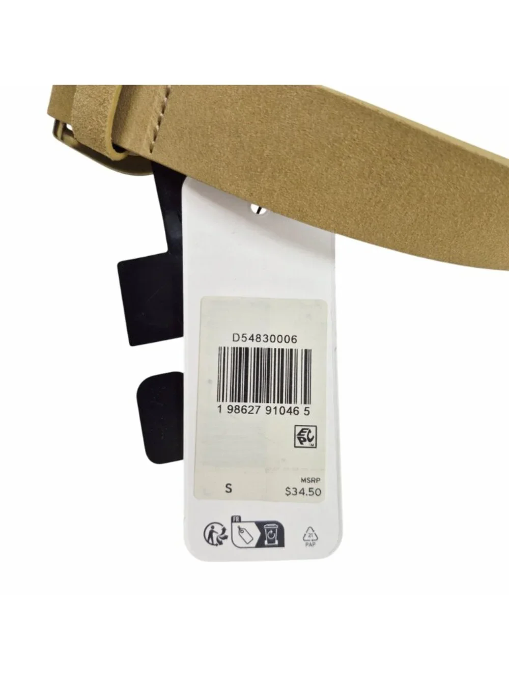 Levis High-low Tan Suede Leather Belt With Beige Tone Buckle Womens Size S